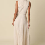 Olivaceous - Aimme Button-Front Linen Maxi Dress