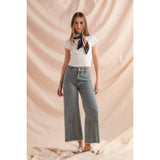So Me - WASHED STRIPE DENIM FRAYED HEM PANTS