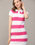 FATE - STRIPE POLO COLLAR SHORT SLV SWEATER DRESS