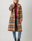 Mystree Fuzzy Plaid Long Coat