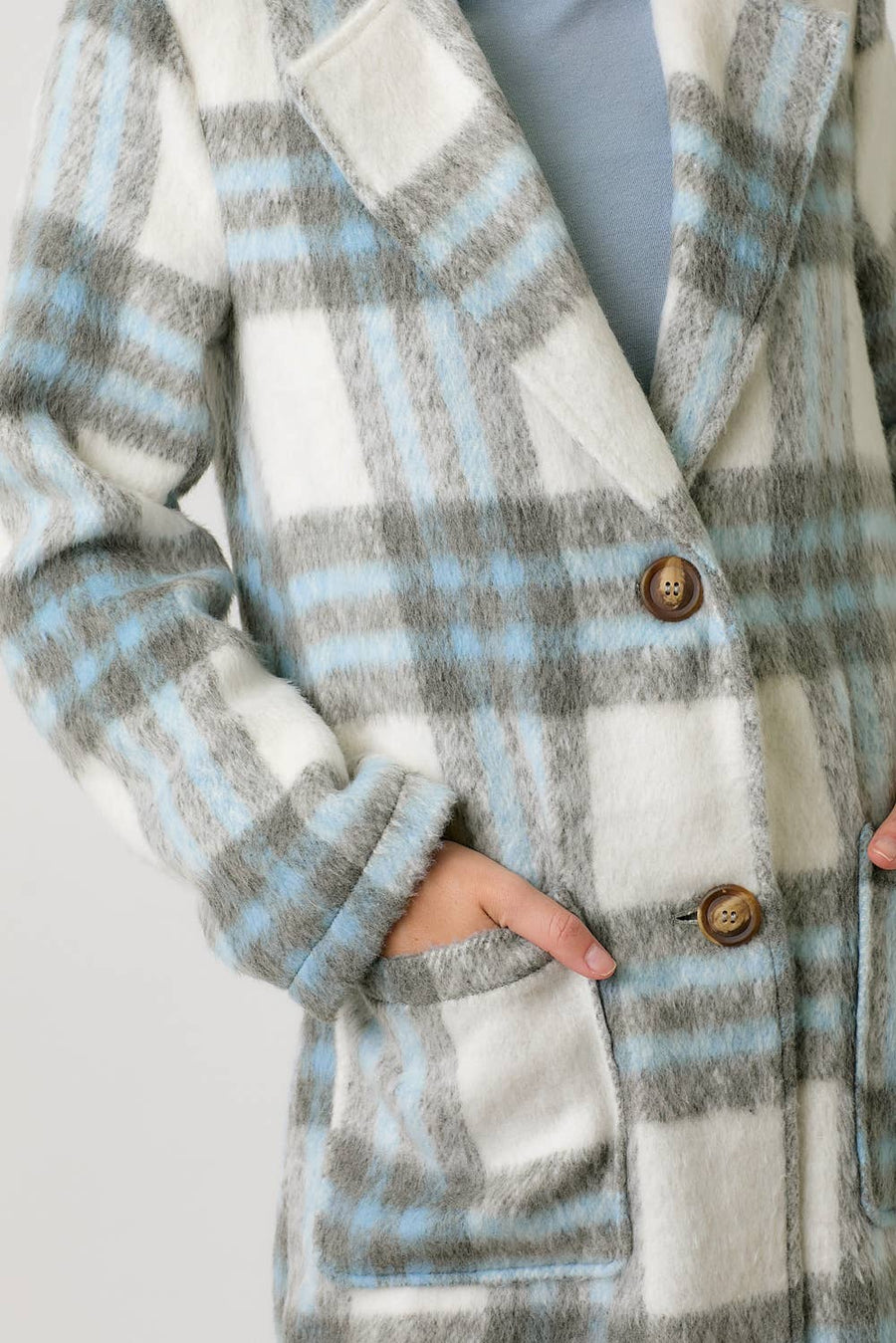 Mystree Fuzzy Plaid Long Coat