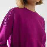 Q2 Fuchsia Long Sleeve Sweater With Sequins on The Shoulders
