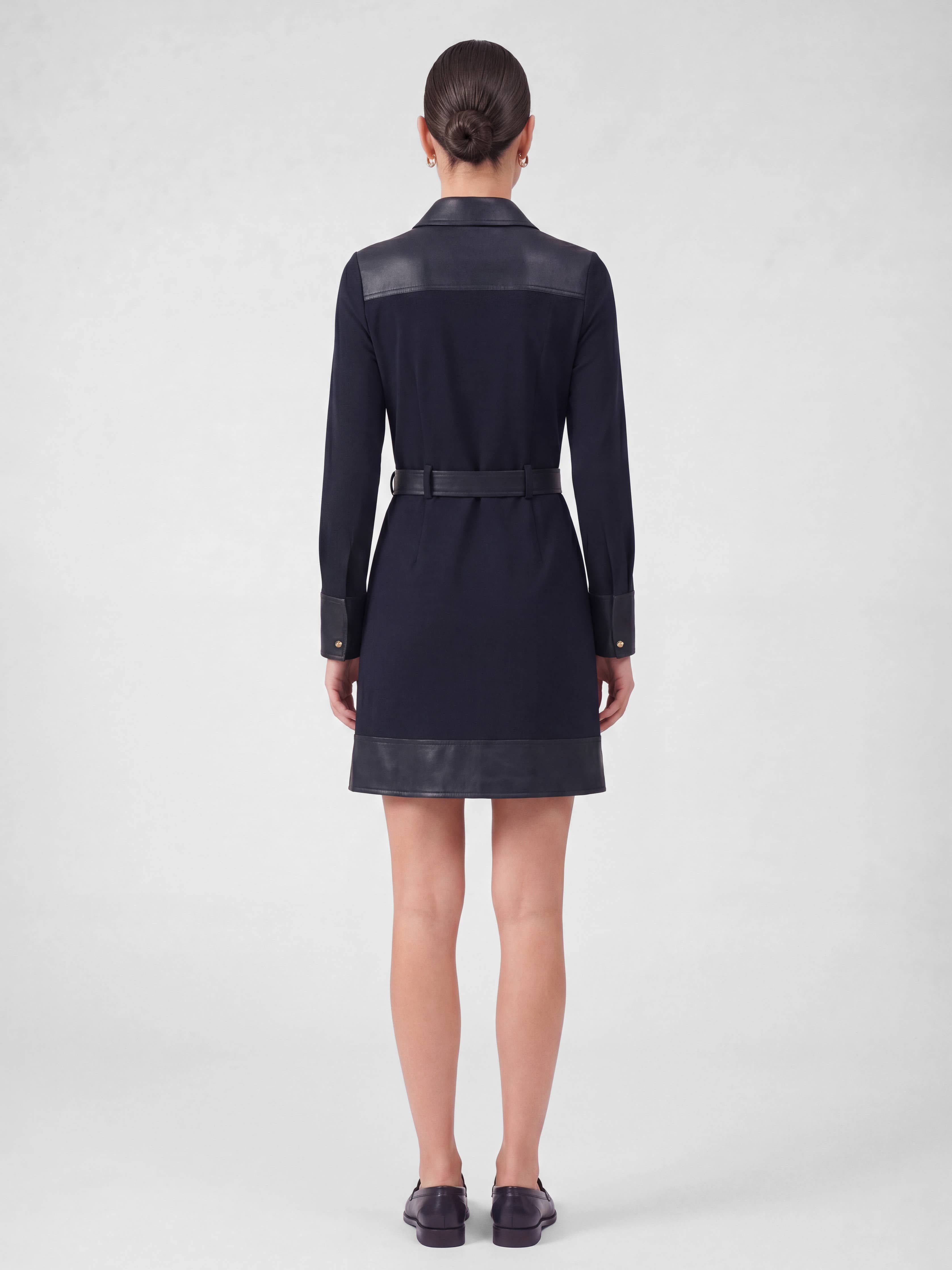 Current Air - Polo Knit Mini Dress With Faux Leather Contrast