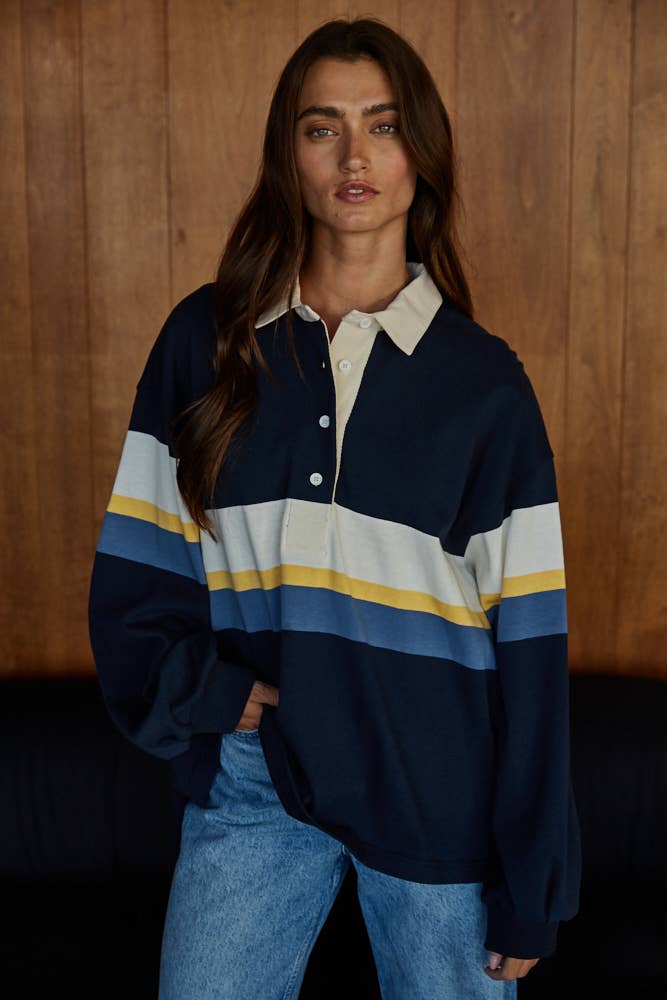 Cotton Striped Jersey Collar Pullover, By Together