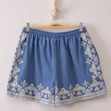VERY J -Washed Chambray Embroidered Shorts