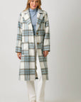 Mystree Fuzzy Plaid Long Coat