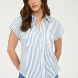 Blu Pepper - STRIPE COLLARED SHORT SLEEVE BUTTON DOWN TOP