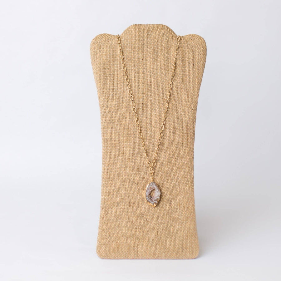 Swara Jewelry LLC - Long Gold Necklace with Geode Pendant