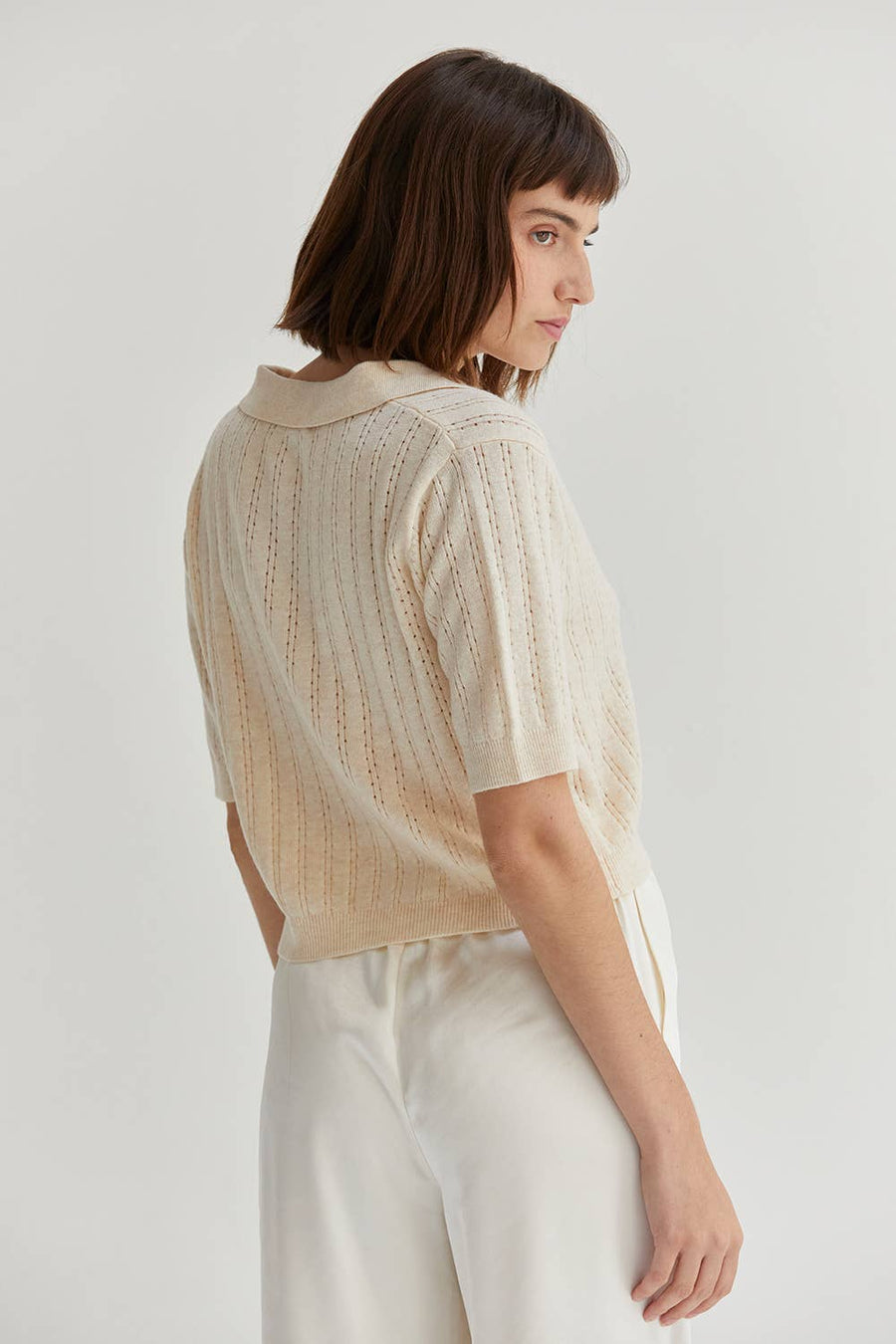 Crescent - Saman Pointelle Knit Polo Top