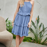SOLID RUFFLE SLEEVELESS MINI DRESS, Davi & Dani