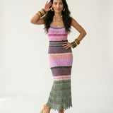 Boho Brown - Vibrant Knitted Geometric Maxi Dress