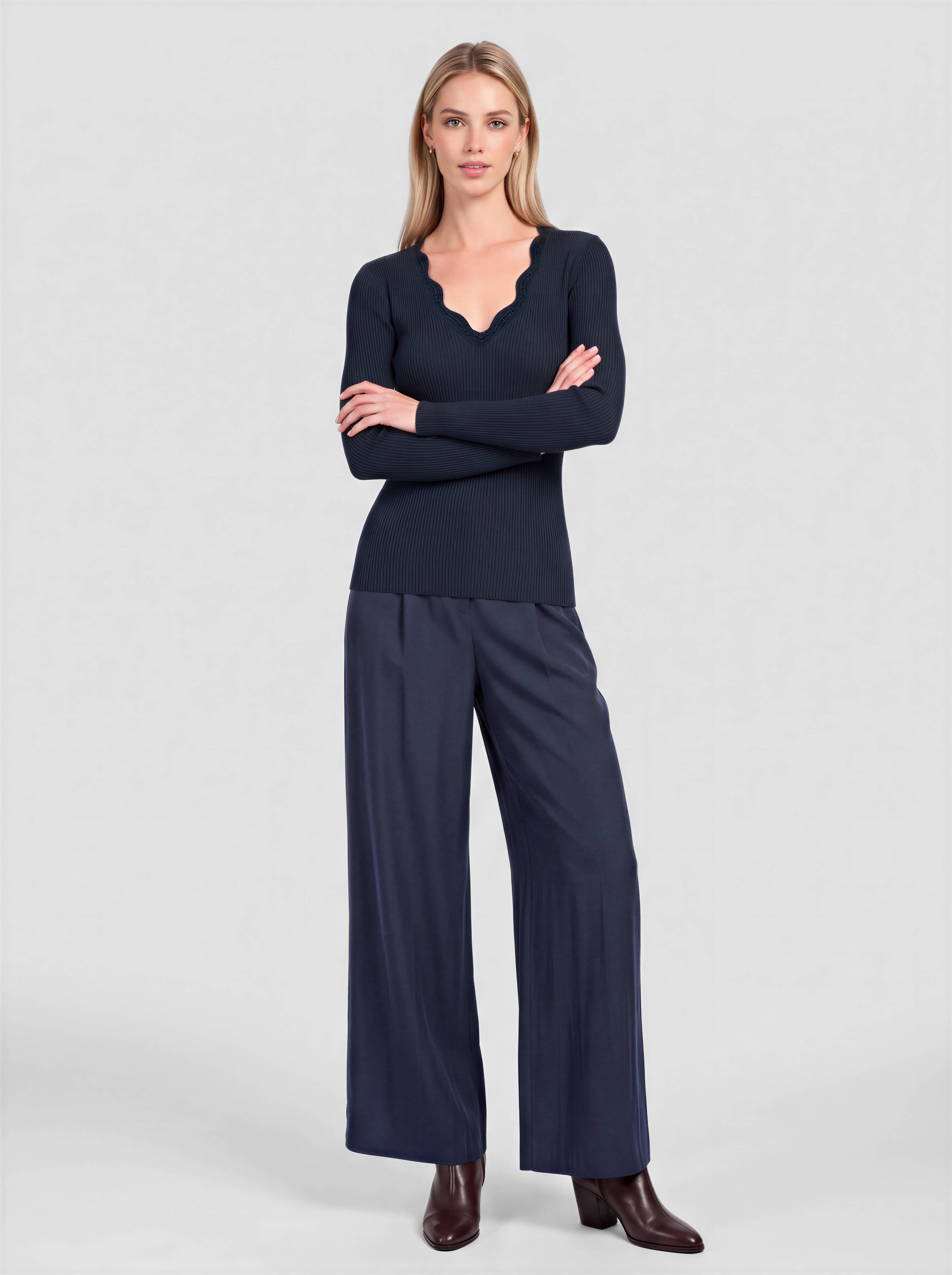 Current Air - Ribbed Knit Scallop-Neck Top
