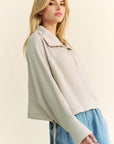 Davi & Dani Drawstring Hem Half Zip Raglan Sleeve Sweatshirt