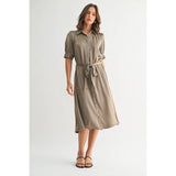 FUN2FUN - SATIN PLEATS DETAIL TIE WAIST SHIRT DRESS