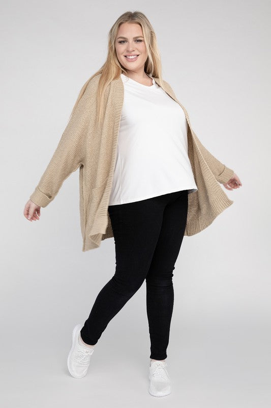 Ribbed Knit Open Front Cardigan (Various Colors), eesome (Plus Only)