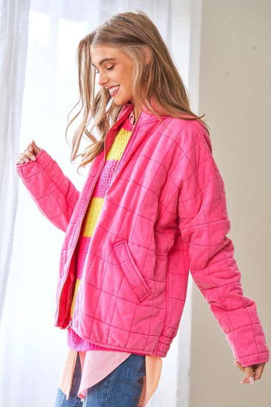 Washed Soft Comfy Quilting Zip Closure Jacket (Various colors), Davi & Dani