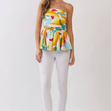 TCEC -Abstract Print Strapless Peplum Top