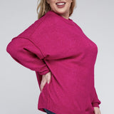 Oversized Raw Seam Melange Sweater, Zenana (Plus size only)