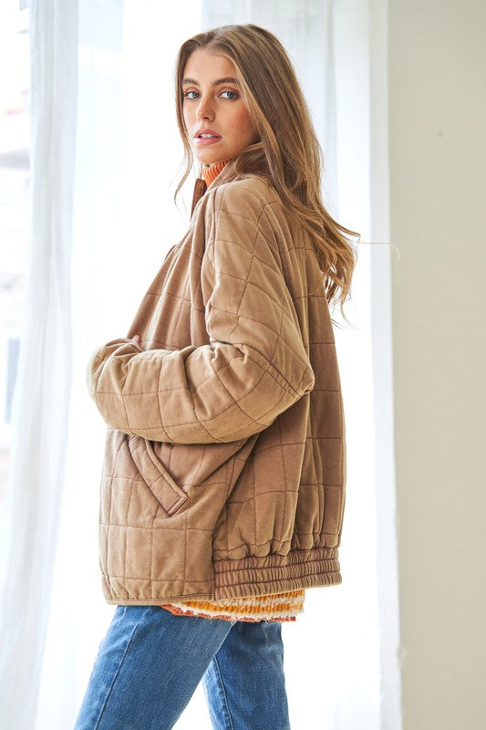 Washed Soft Comfy Quilting Zip Closure Jacket (Various colors), Davi & Dani