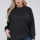 Brushed Melange Drop Shoulder Sweater, Various Colors, Zenana (Plus only)