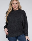 Brushed Melange Drop Shoulder Sweater, Various Colors, Zenana (Plus only)