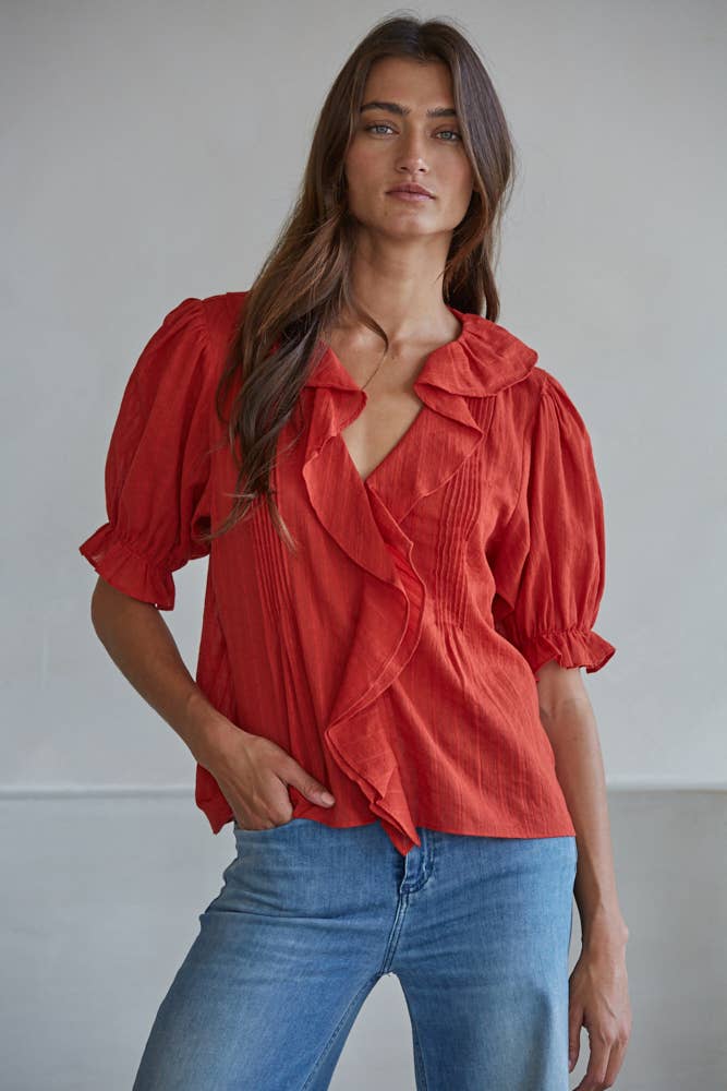 PREORDER By Together - Woven Cotton Buttondown V-Neck Top (ships approx. 2/10/26)