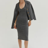 Crescent Mave Brushed Ribbed Sweater Dress Two-piece Set