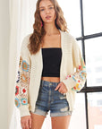 ADORA Plus Size Contrast Crochet Open Front Long Sleeve Cardigan