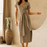 STORIA FRONT-TIE KNIT MIDI DRESS