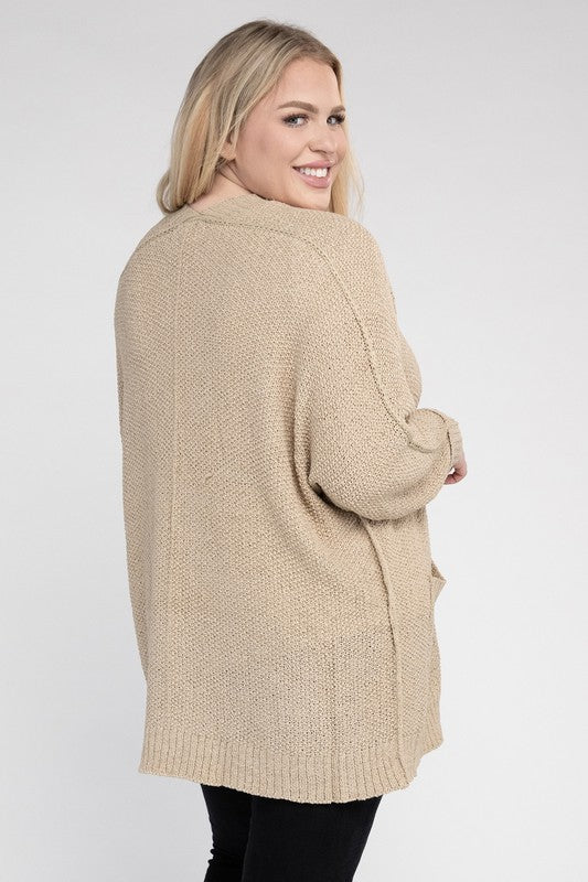 Ribbed Knit Open Front Cardigan (Various Colors), eesome (Plus Only)