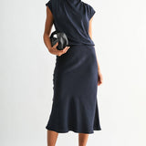 CRINKLED SATIN COWL NECK Blouse, Fun2Fun