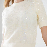 Q2- Cream short sleeve sequin sweater