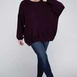 Oversized Raw Seam Melange Sweater, Zenana (Plus size only)