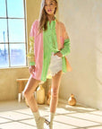 OVERSIZED MULTI COLOR STRIPE BUTTON DOWN, Davi & Dani