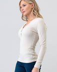 Hashttag - Ribbed Henley Long Sleeve Top