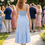 BABY PINK - Sweetheart Neckline Midi Dress with Lace Trim Detai