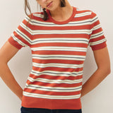 Be Cool - CLASSIC FIT STRIPED SHORT SLEEVE SWEATER TOP