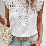 Eyelet Round Neck Cap Sleeve Blouse (online only)