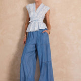 *Pre Order* Current Air - Chambray tiered wide leg pants