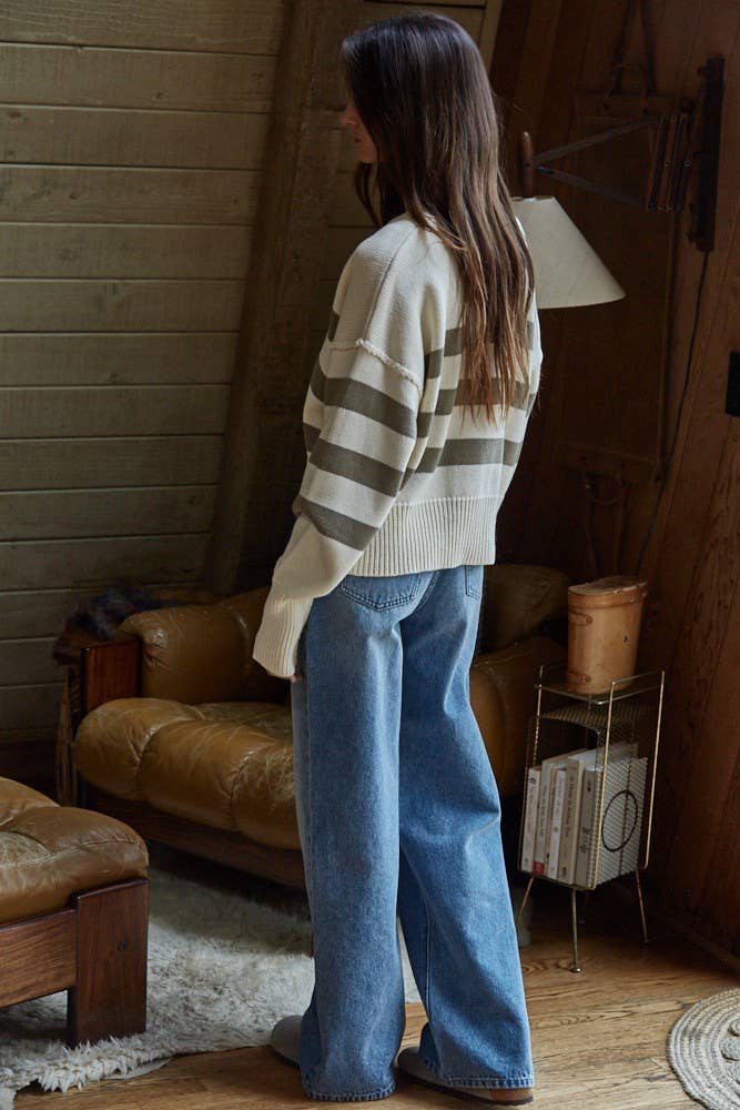 By Together Knit Sweater Striped Button Down Cardigan