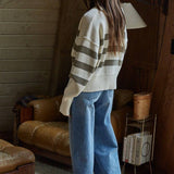 By Together Knit Sweater Striped Button Down Cardigan