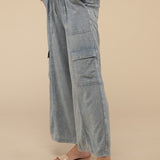 Washed Linen Elastic Band Waist Cargo Pants, Zenana (various colors)