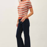 Be Cool - CLASSIC FIT STRIPED SHORT SLEEVE SWEATER TOP