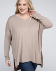 V-Neck Side Slit Hi-Low Hem Top, Various Colors, Zenana (Plus Only)