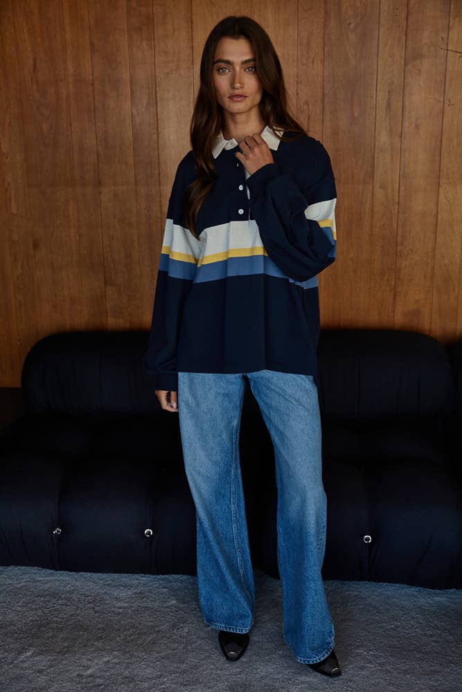 Cotton Striped Jersey Collar Pullover, By Together