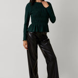 Sunday Edition by LE LIS -Round Neck Long Sleeve Smoked Top
