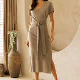 STORIA FRONT-TIE KNIT MIDI DRESS