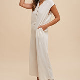 Annie Wear Button Detail Wide Leg Jumpsuit with Pockets