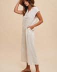 Annie Wear Button Detail Wide Leg Jumpsuit with Pockets