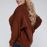 Oversized Raw Seam Melange Sweater, Zenana (Plus size only)